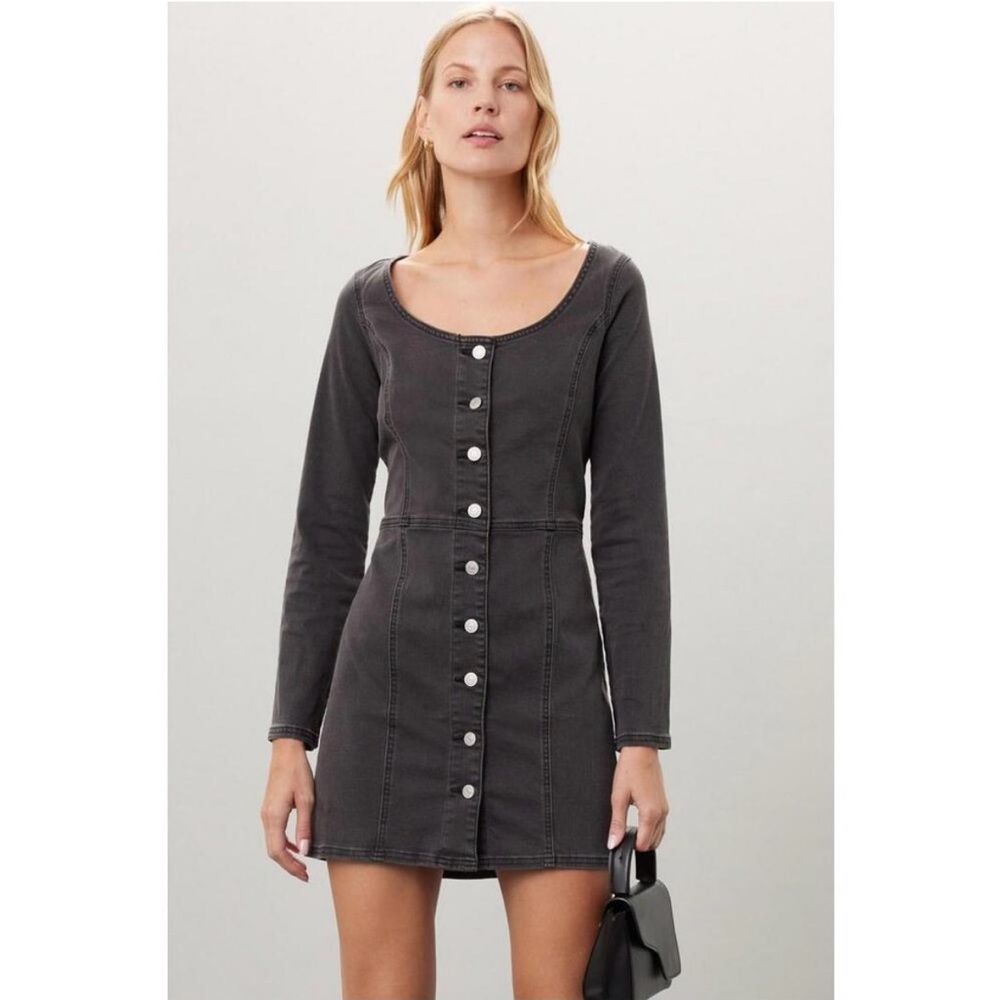 Levi's Veda Charcoal Long Sleeve Denim Mini Dress Sz Large EUC Grunge Alt - Picture 2 of 13